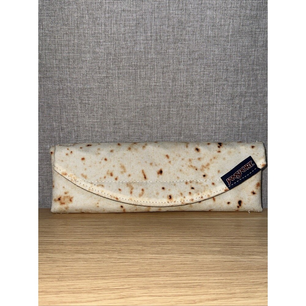JanSport Burrito Accessory Pouch Unisex Tan Tortilla Print School EUC / NWOT
